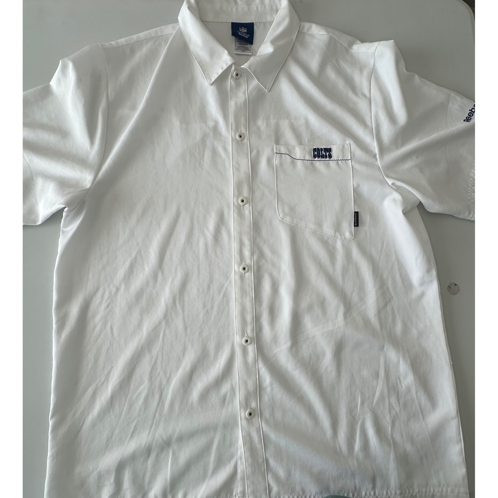 Reebok NFL Onfield Indianapolis Colts White Button Down Shirt Mens Large